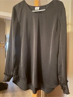 CAbi Black Long-Sleeve V-Neck Blouse